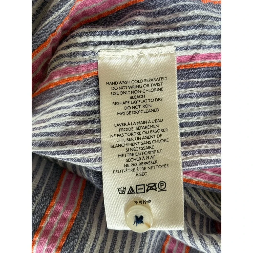 Anthropologie Maeve Stripe Popover Top Short Sleeve Pink Blue 1X Pockets - Picture 5 of 6